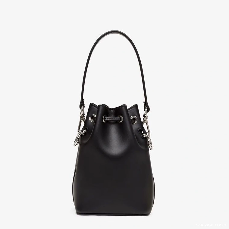 Vintage HOT Leather Tresor Mini Bucket Logo Bag Mon Black ROMA In Fendi White Calf 0817